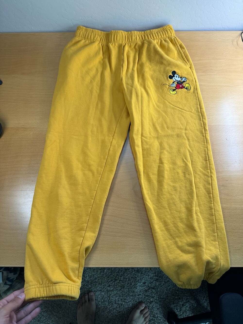 Disney Mickey Mouse Sweatpants Size M Yellow Embroidered Joggers